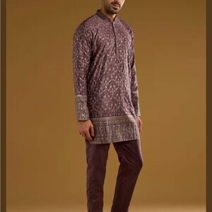 Men's Purple Embroidered Kurta